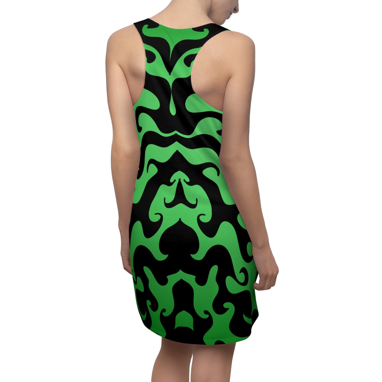 Racerback Kleid mit grafischem Ornamentmuster in Grün-Schwarz