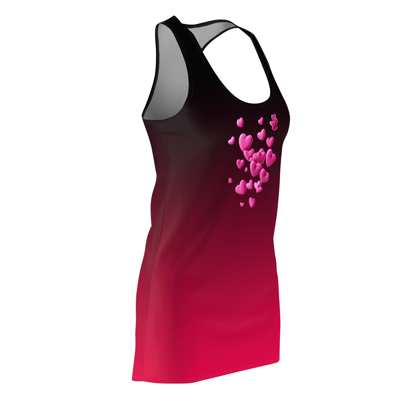 Rotes Racerback Kleid mit pinkem Herz-Cluster Design