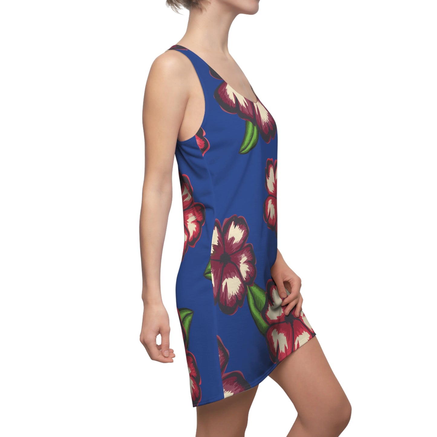 Blaues Hibiskus Racerback Kleid – Stylishes Sommerkleid