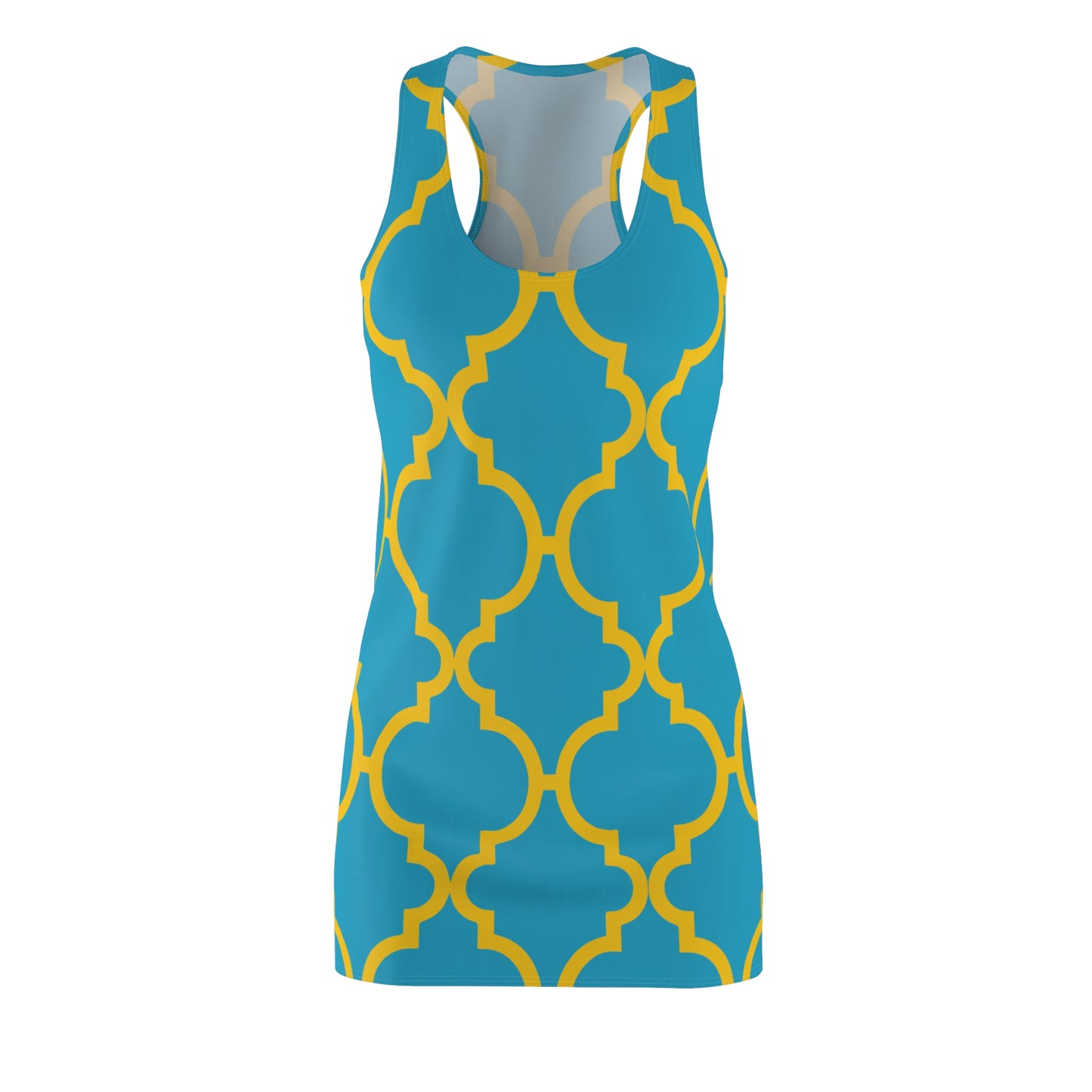 Türkises Racerback Kleid mit gelbem Ornamentmuster