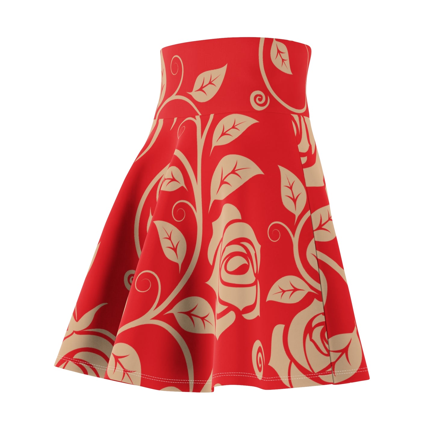 Roter  Damen Rock Floral Skater Elegant Frühling Sommer Casual