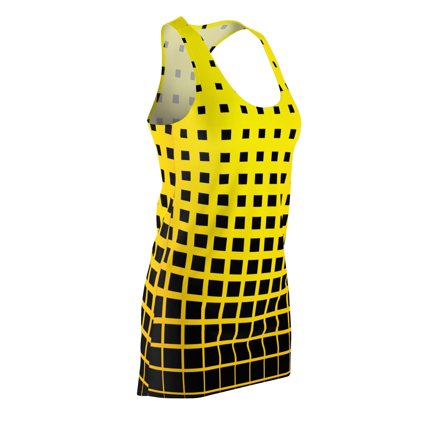 Racerback Damenkleid Sommer – Gelb-Schwarzes Grafikmuster, modern & klar