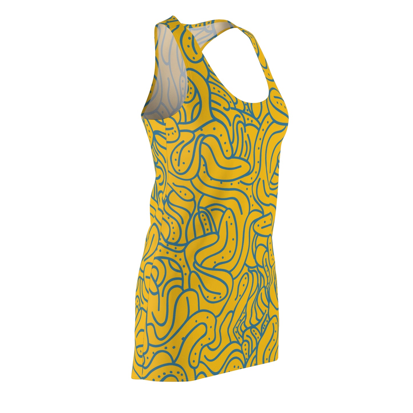 Racerback Kleid Blau Orange – Modernes Wellenmuster