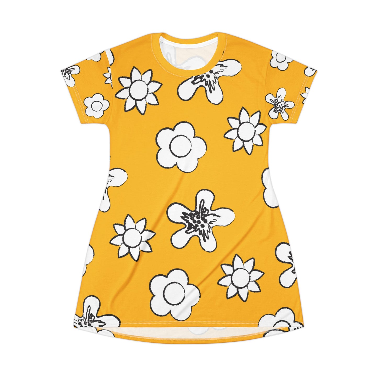 Gelbes Damen Kleid Floral T-Shirt Sommer Boho Casual Premium