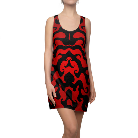 Racerback Kleid mit grafischem Ornamentmuster in Rot-Schwarz