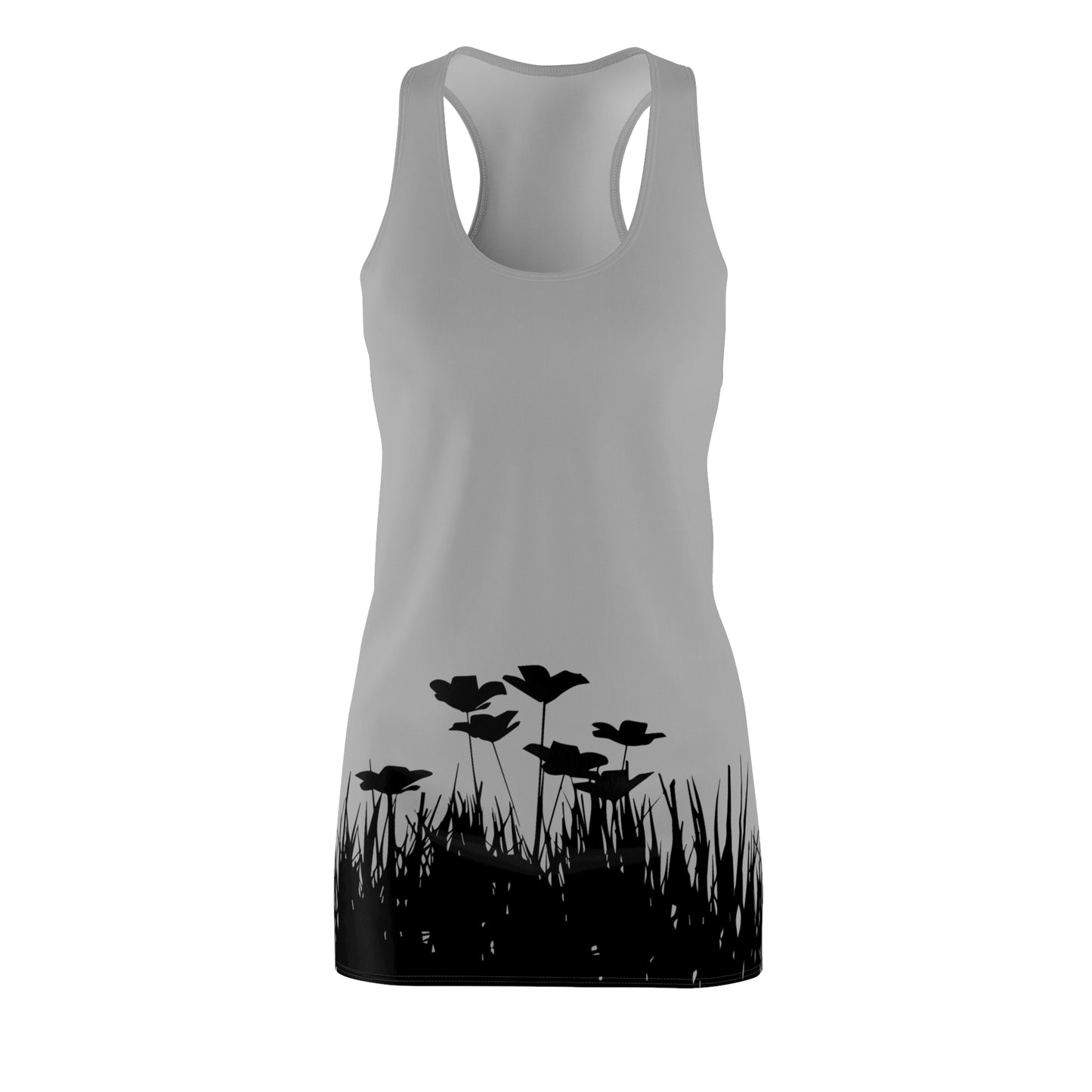 Grau Racerback Damenkleid – Botanisches Sommerkleid, Freizeitkleid