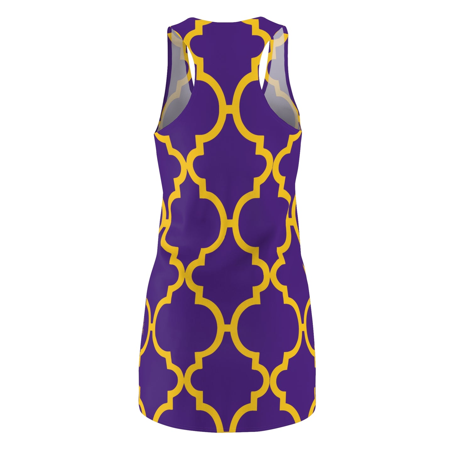 Violettes Racerback Kleid mit gelbem Ornamentmuster