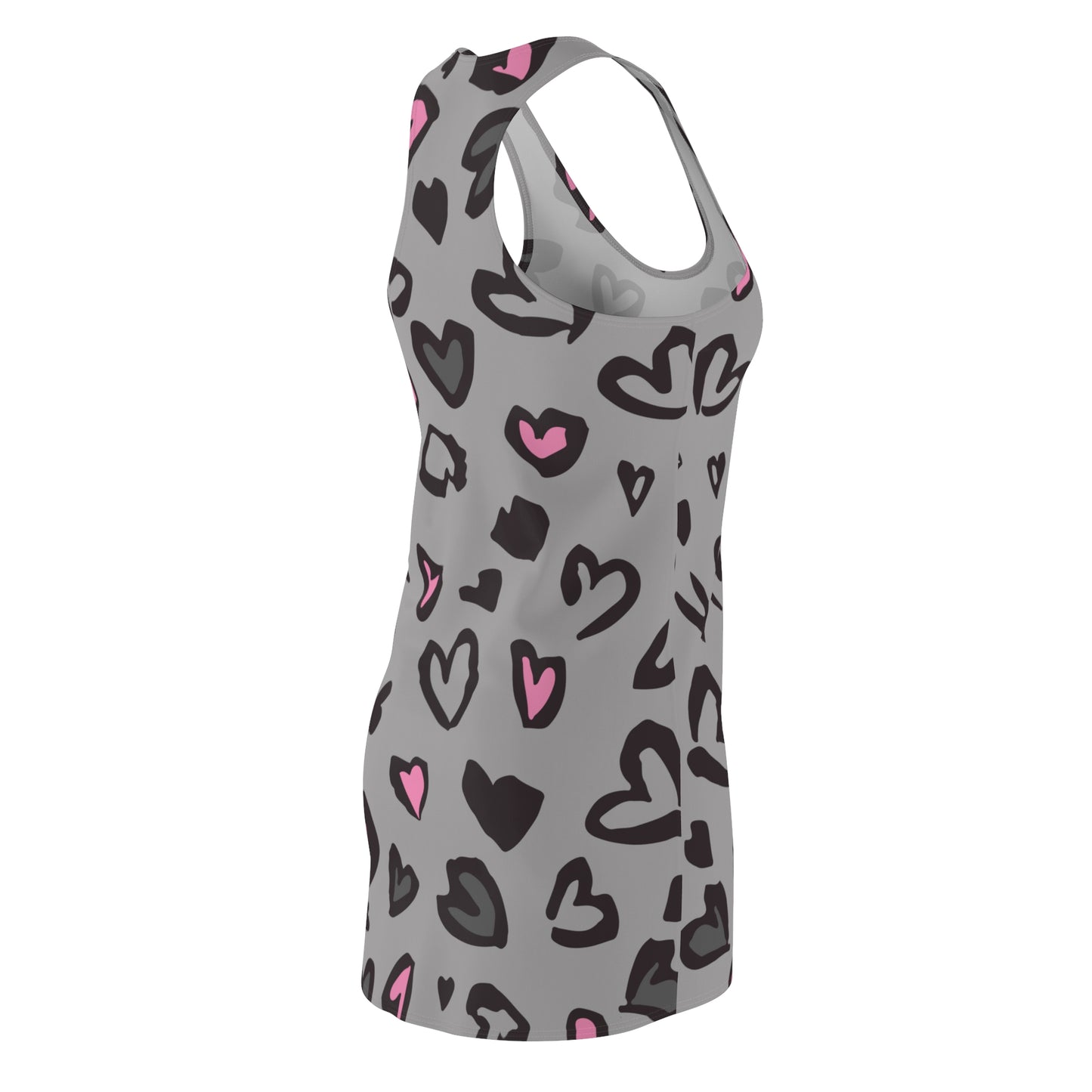 Racerback Kleid Grau mit Herz Muster Allover Print