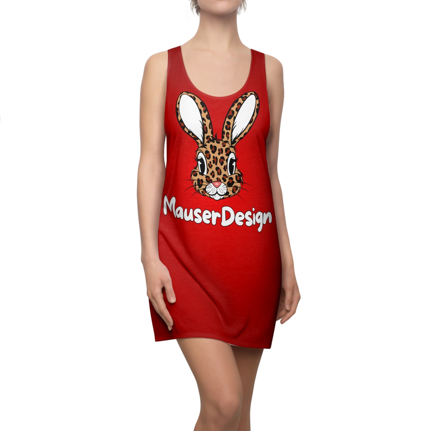 MauserDesign Damen Kleid mit Leopard Hasen Print Rot