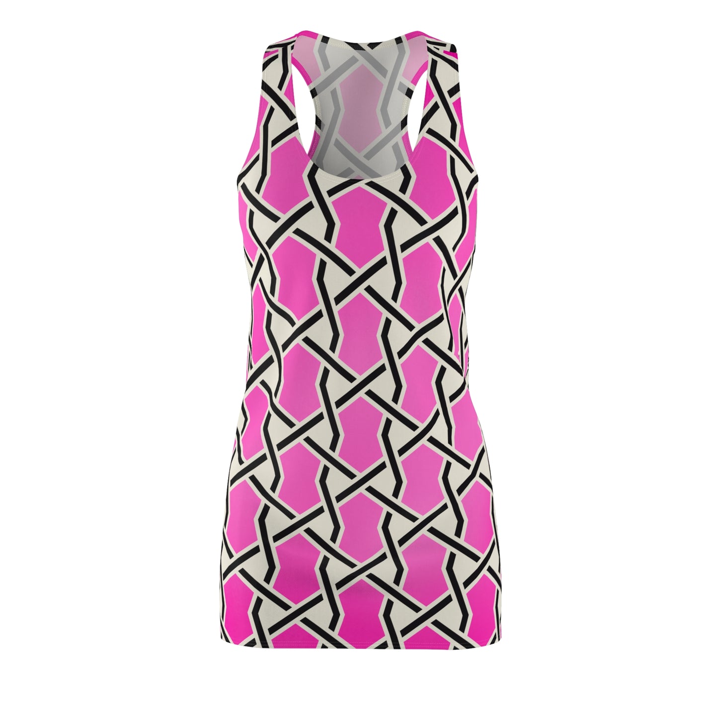 Pinkes Racerback Kleid mit geometrischem Linienmuster