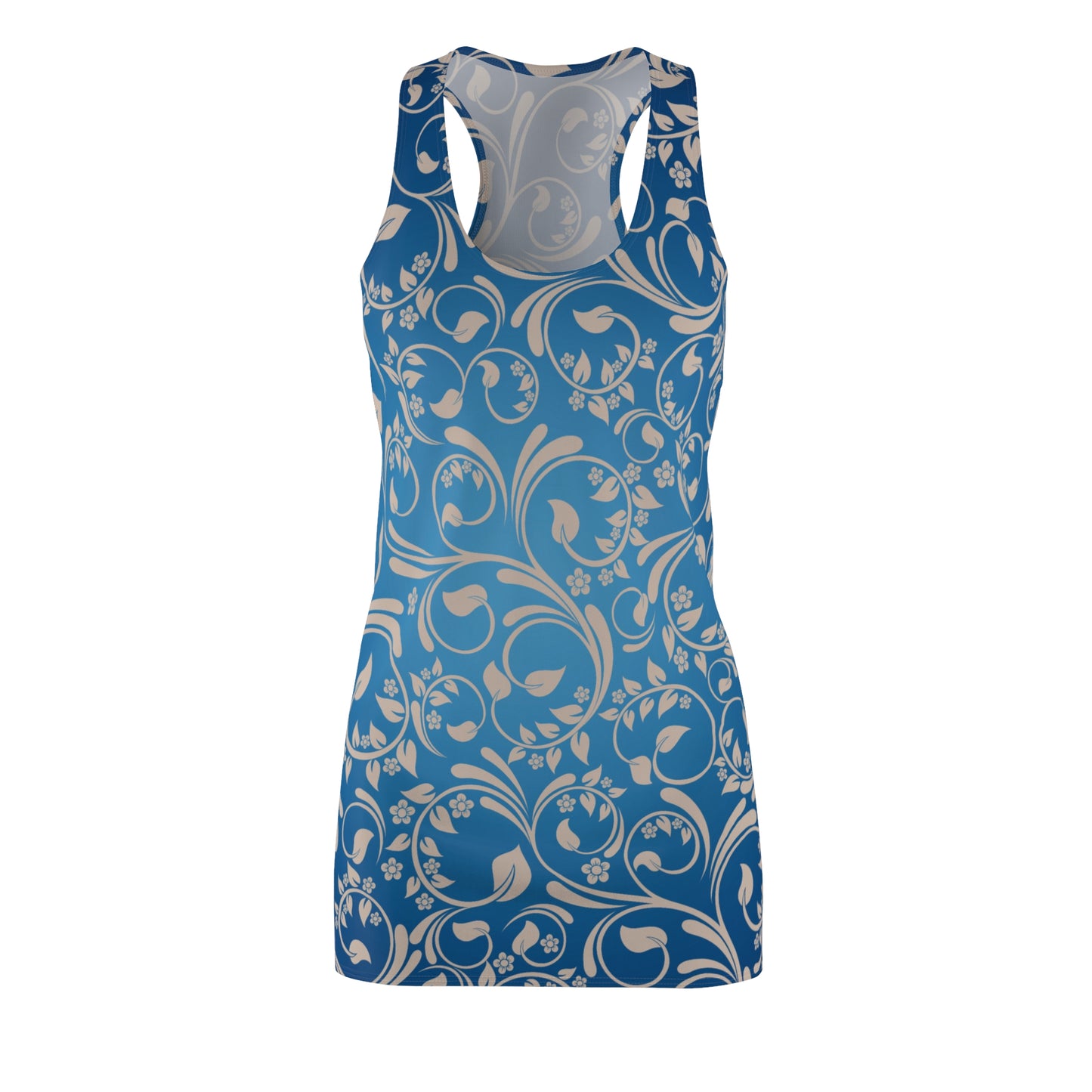 Blaues Racerback Kleid mit floralem Muster & sanftem Farbverlauf