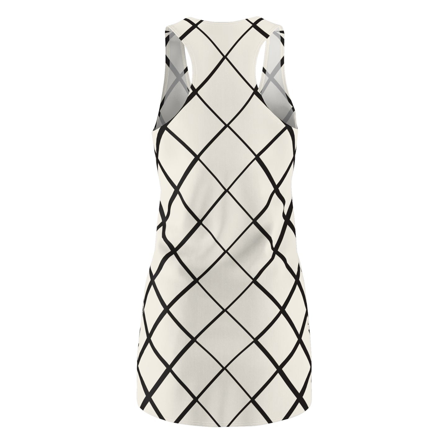 Beiges Racerback Kleid mit schwarzem Karomuster modern