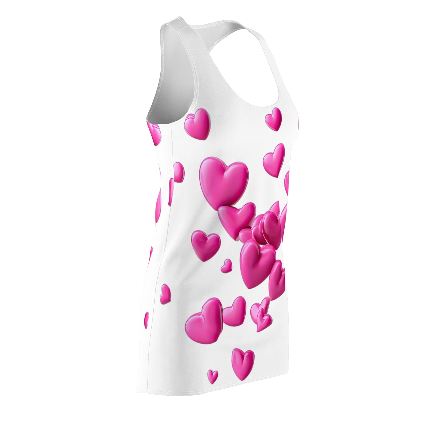 Weißes Racerback Kleid mit pinken 3D Herzen – Love Design