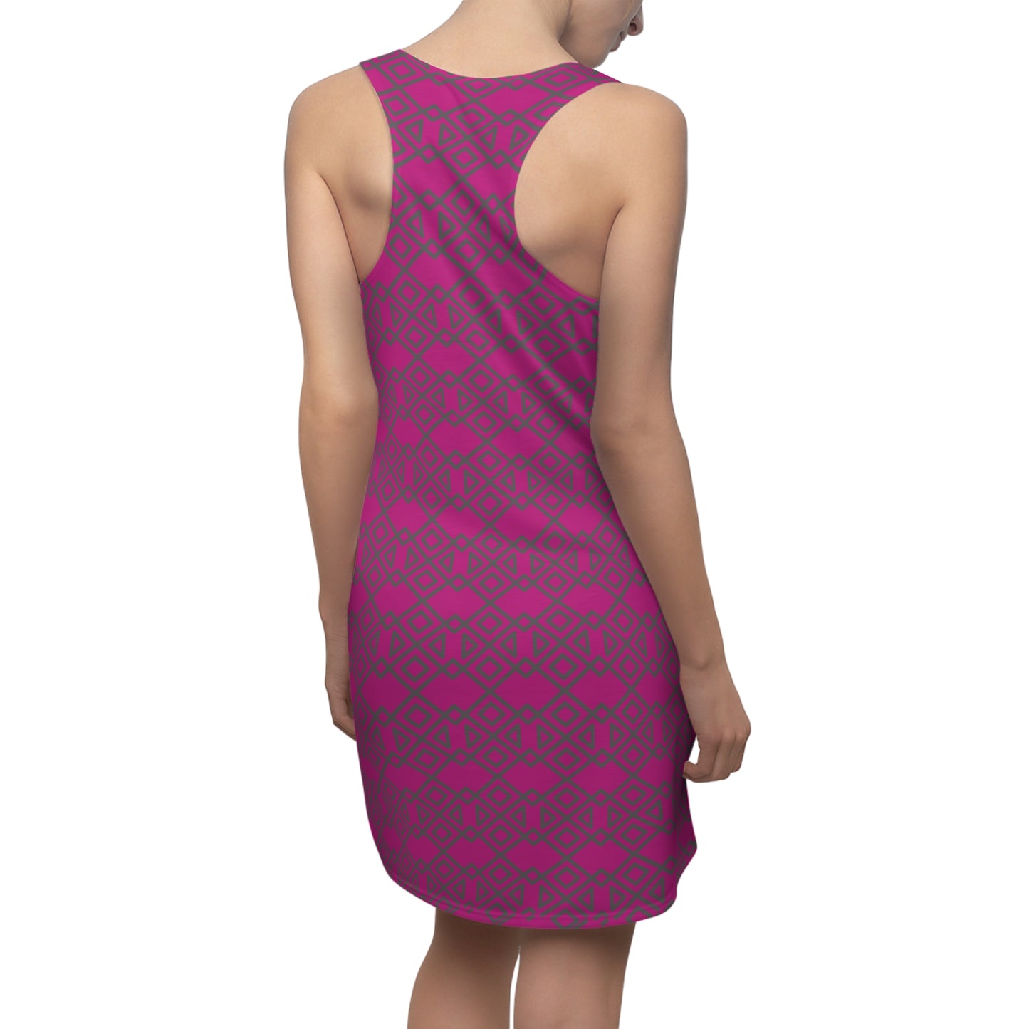 Pink Grau Geometrie Racerback Kleid – Modernes Sommerkleid