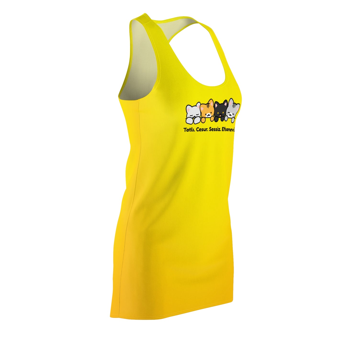 Racerback Kleid mit Katzenmotiv und Schriftzug – verspielt & modern