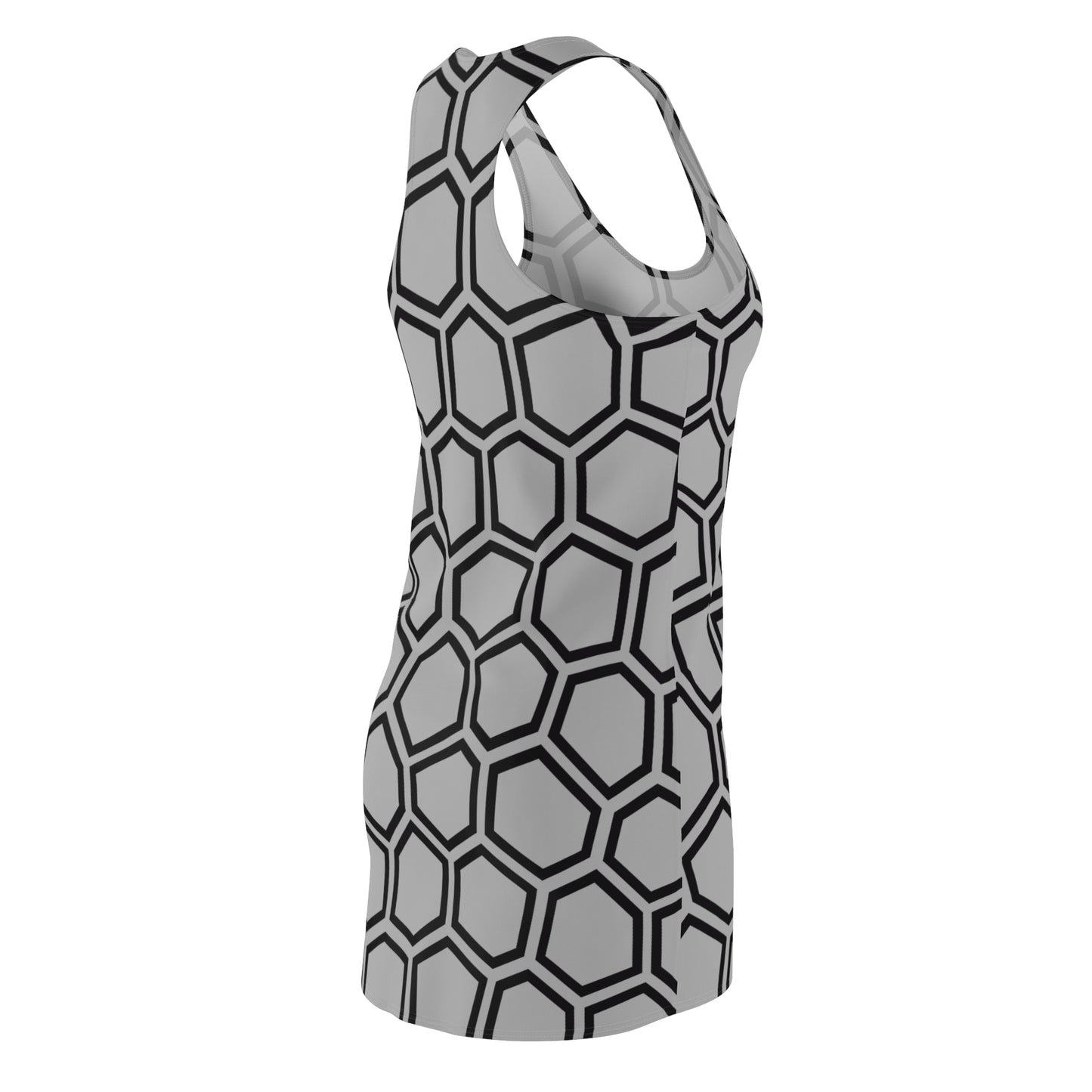Racerback Kleid Schwarz Grau Hexagon Muster Damen Sommer