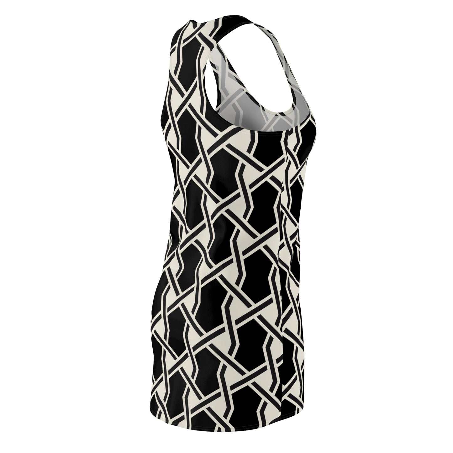 Schwarzes Racerback Kleid mit geometrischem Muster