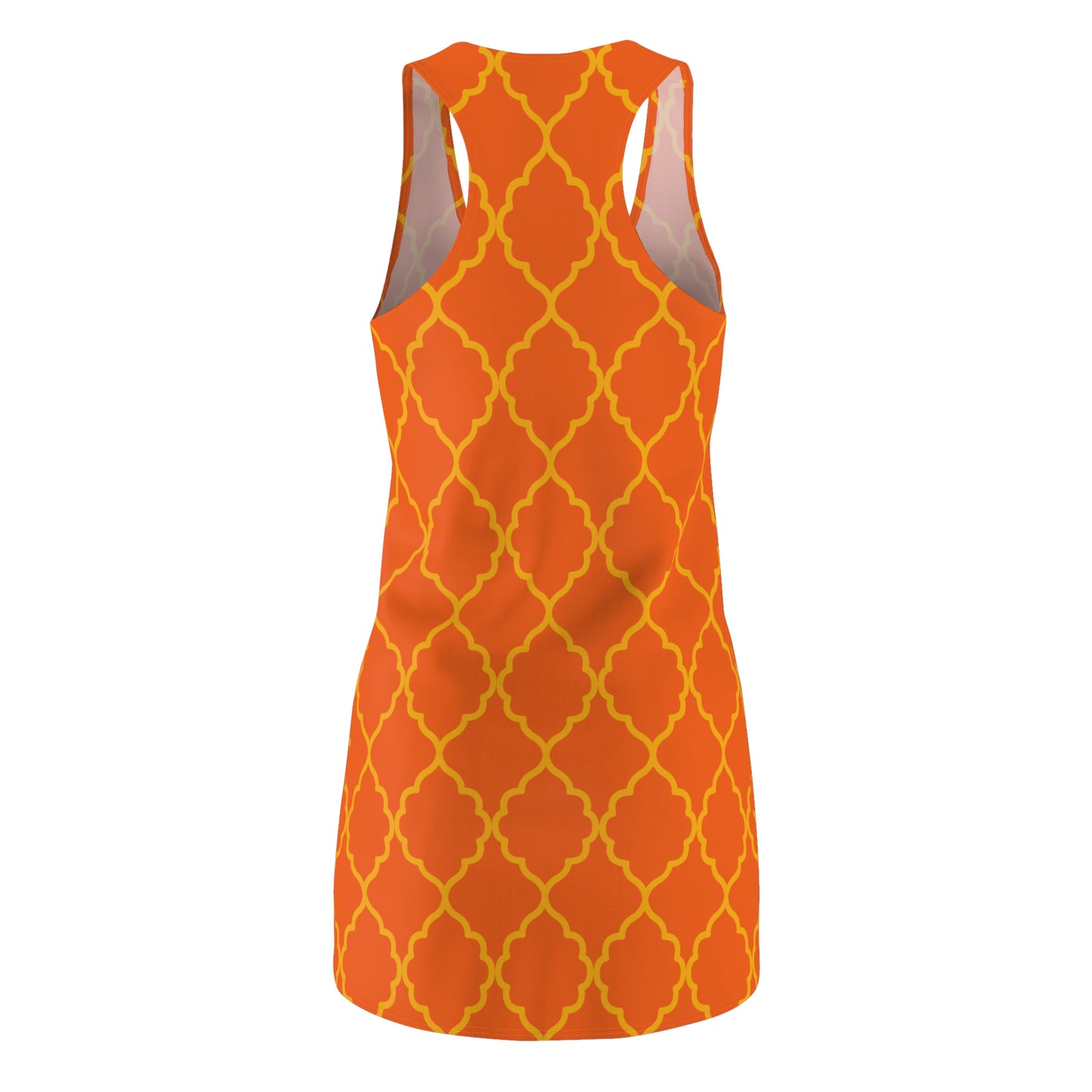 Oranges Racerback Kleid mit goldenem Ornamentmuster