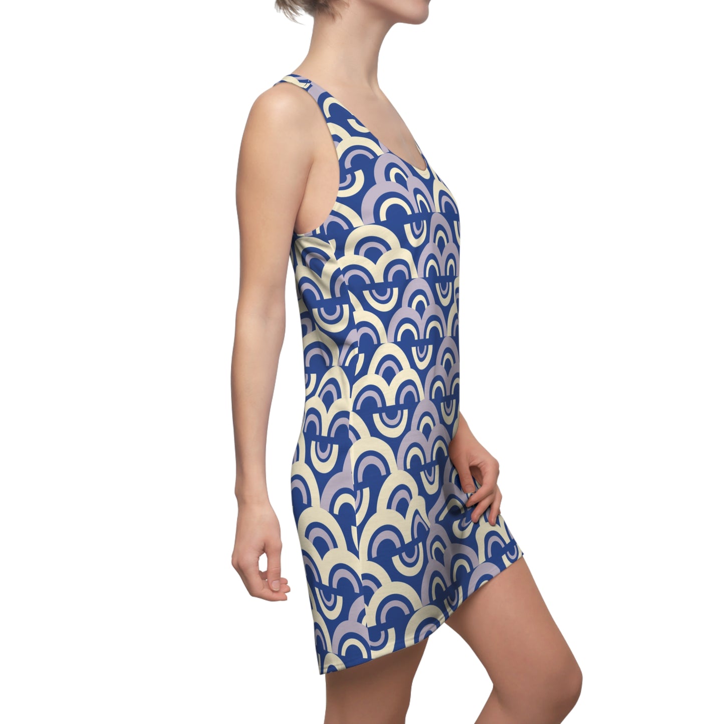 Damen Racerback Kleid blau Pastell Bogenmuster Bequemes Freizeitkleid