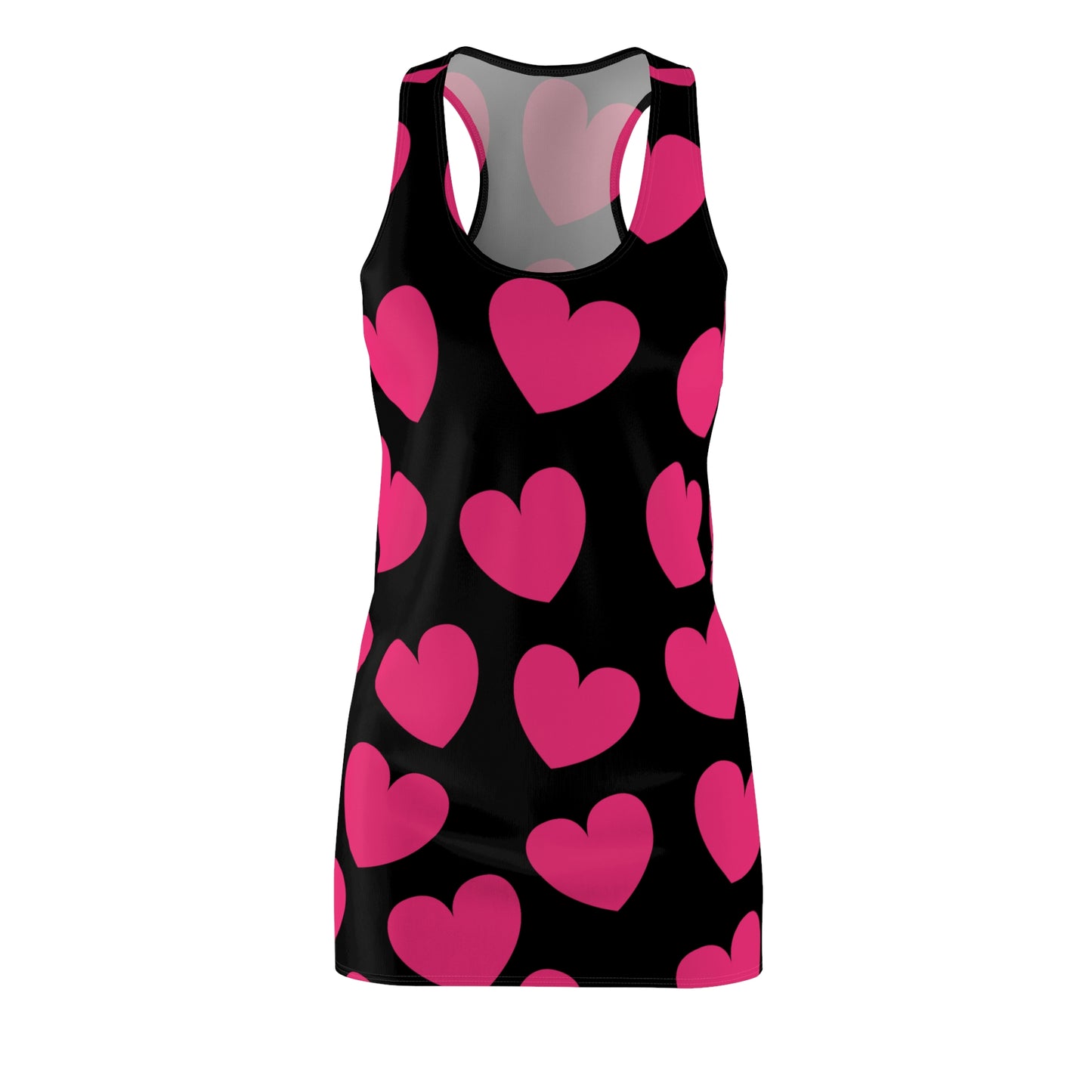 Schwarzes Damen Kleid Pink Herz Print Racerback Sommer Casual