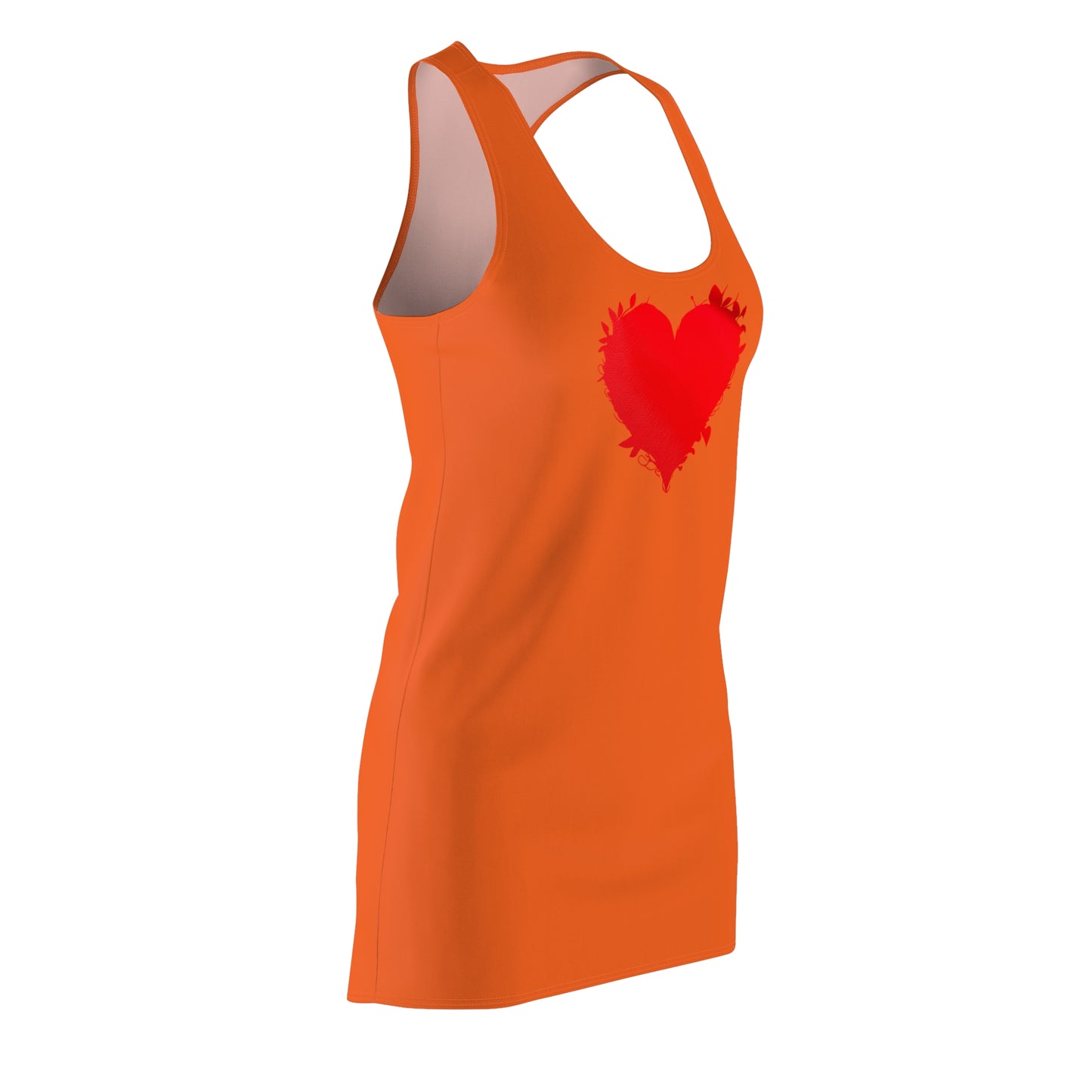 Oranges Racerback Kleid mit rotem Herzmotiv – Minimal Design