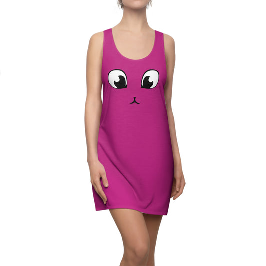 Pinkes Racerback Kleid mit Cute Katzenface Design