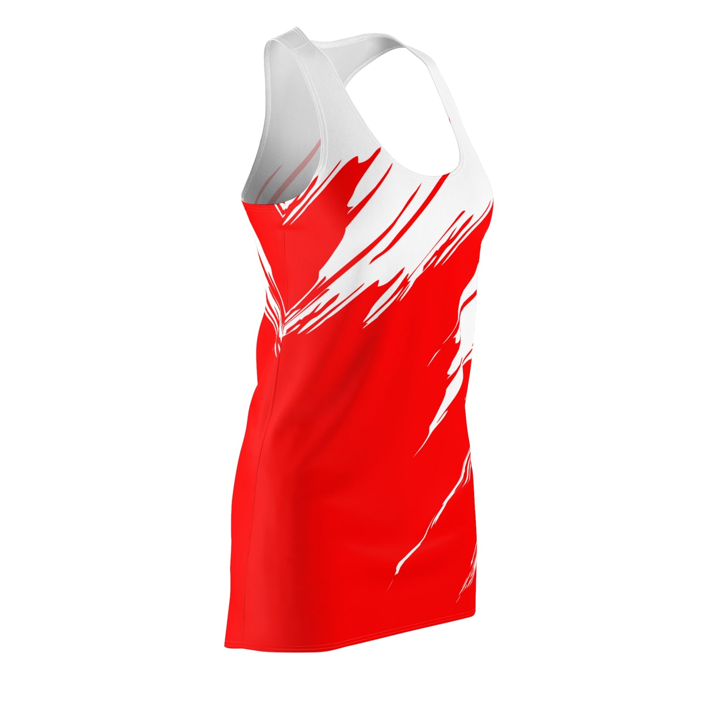Rotes Racerback Kleid mit weißem Brushstroke Design