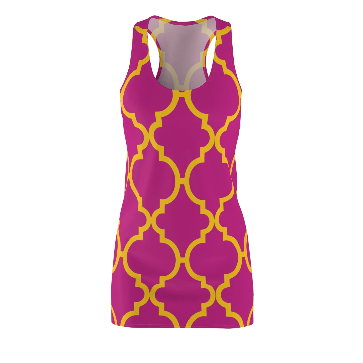 Pinkes Racerback Kleid mit gelbem Ornamentmuster