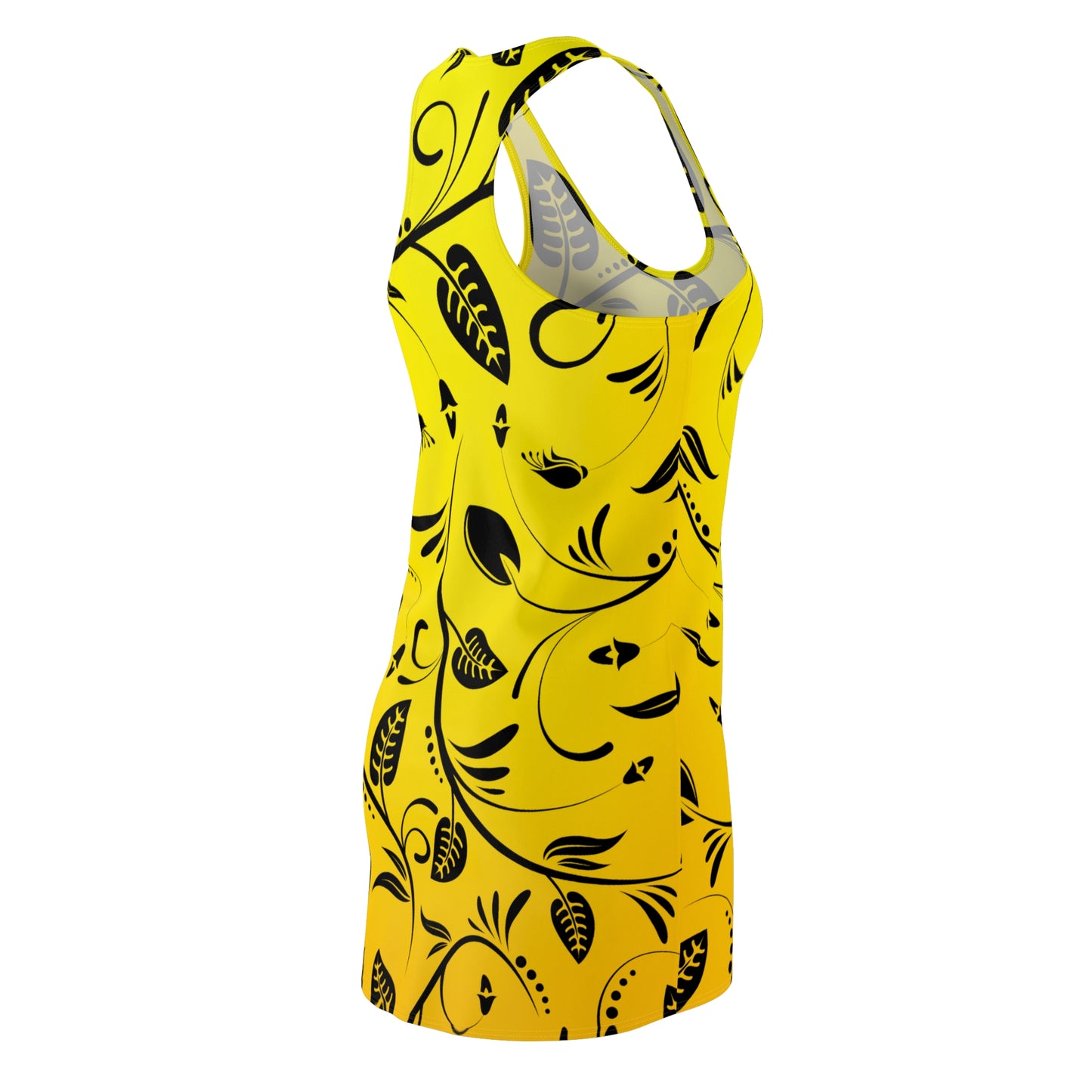 Racerback Damenkleid Sommer – Gelbes Blumenmuster, modern & auffällig
