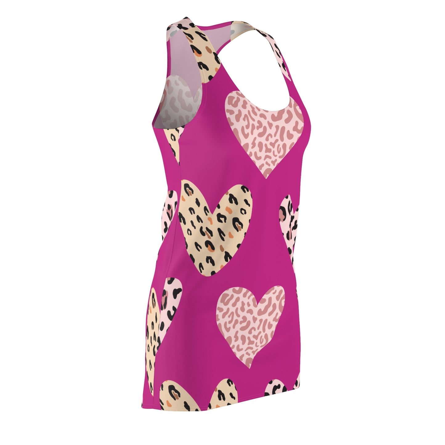 Pink Herz Leopard Racerback Kleid – Weiß Pink Sommerkleid