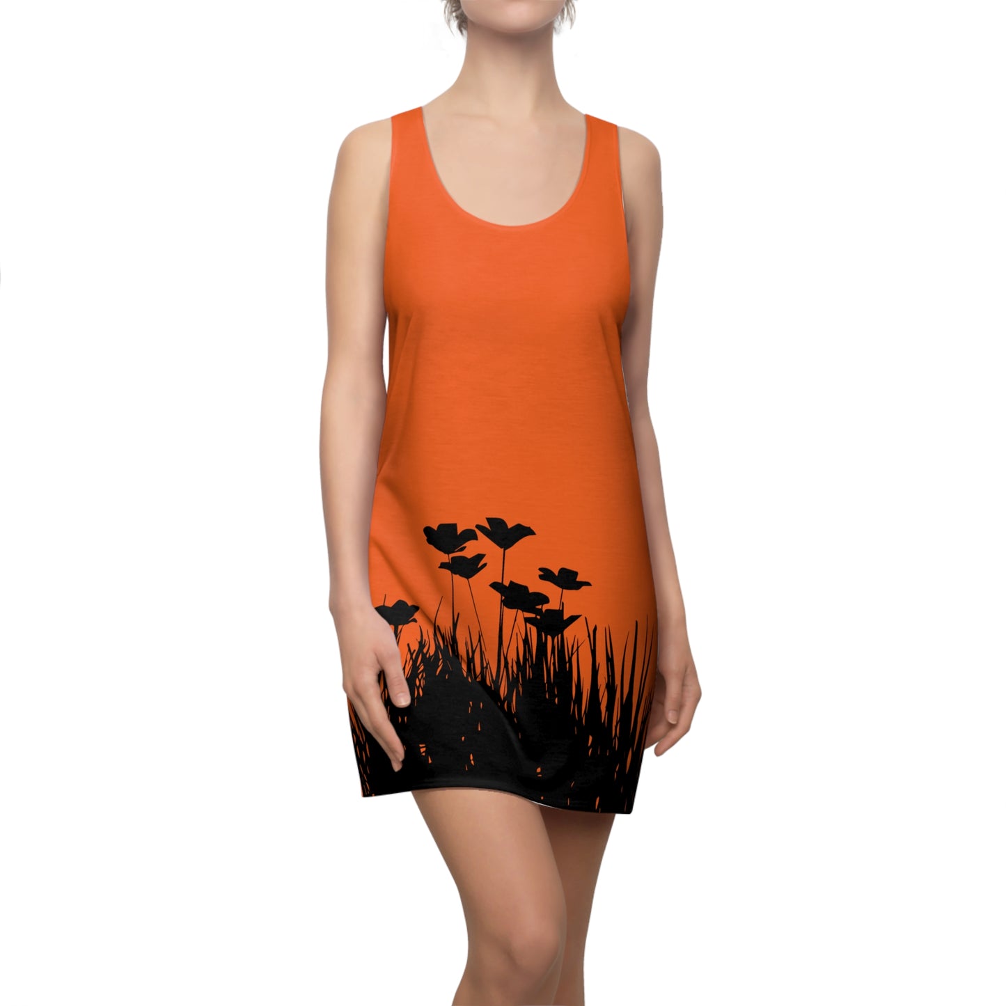 Orange Racerback Damenkleid – Botanisches Sommerkleid, Freizeitkleid