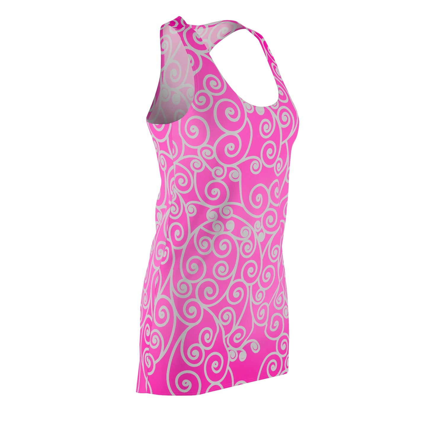 Racerback Damenkleid Sommer – Pinker Farbverlauf mit Spiral-Ornament
