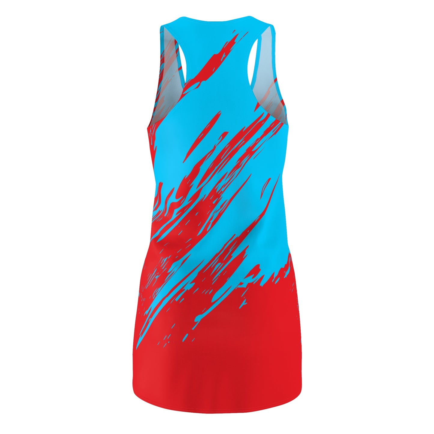 Türkis-Rotes Racerback Kleid mit abstraktem Pinselprint