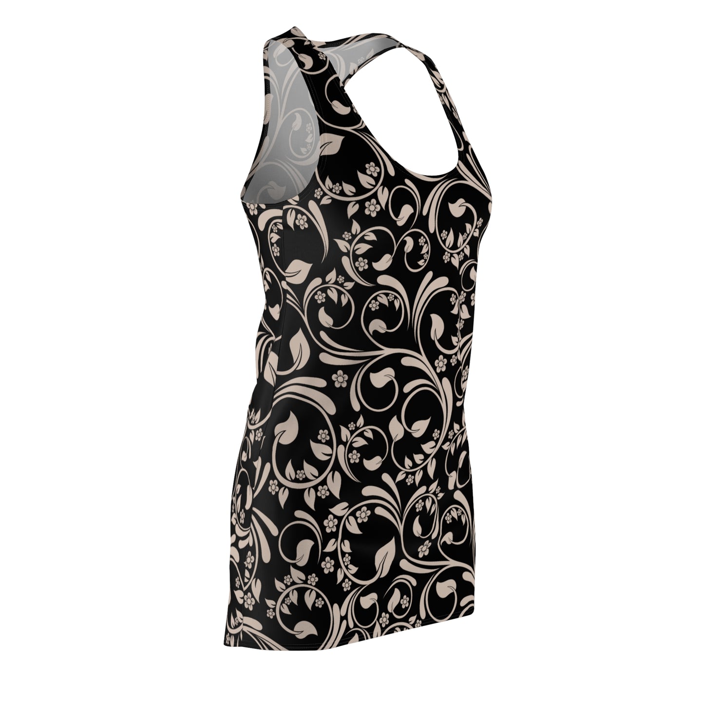 Schwarzes Racerback Kleid mit floralem Muster
