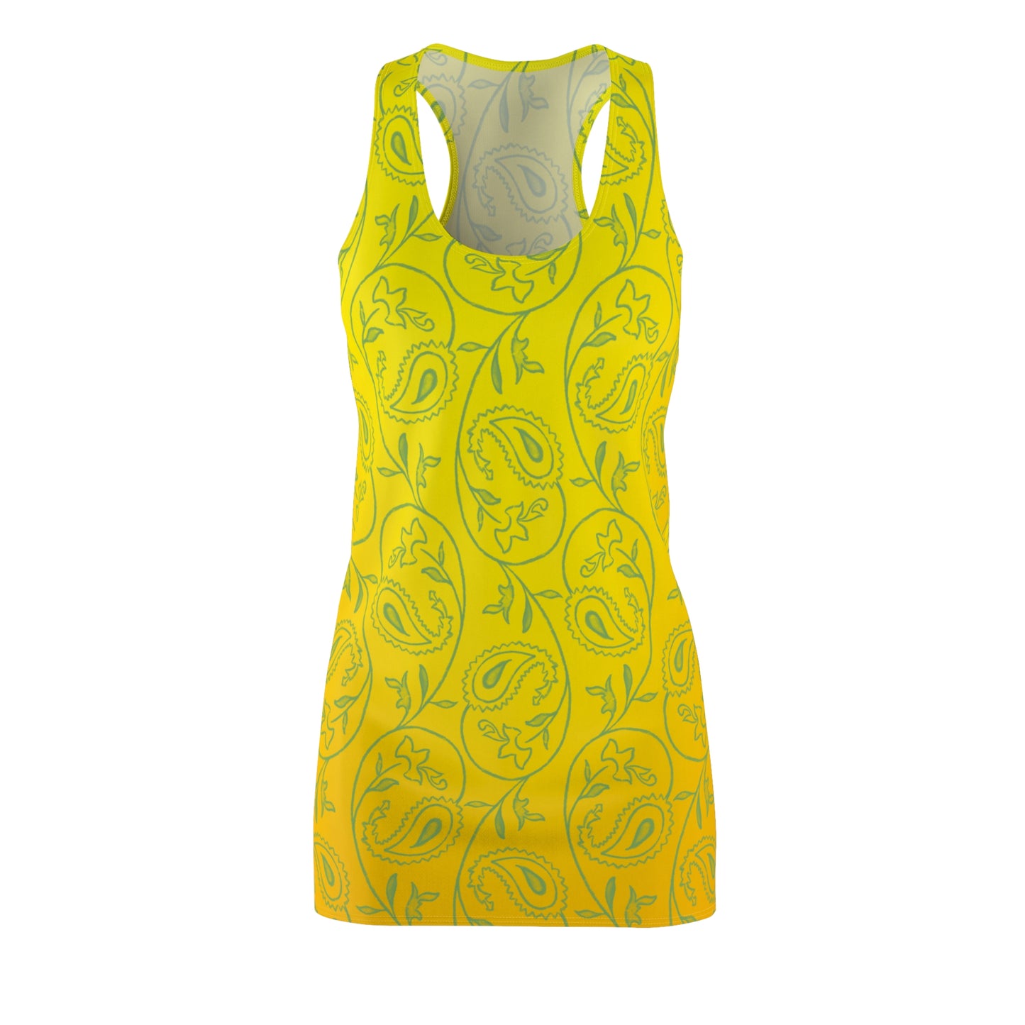 Damen Sommerkleid Gelb mit Farbverlauf und Paisley Muster