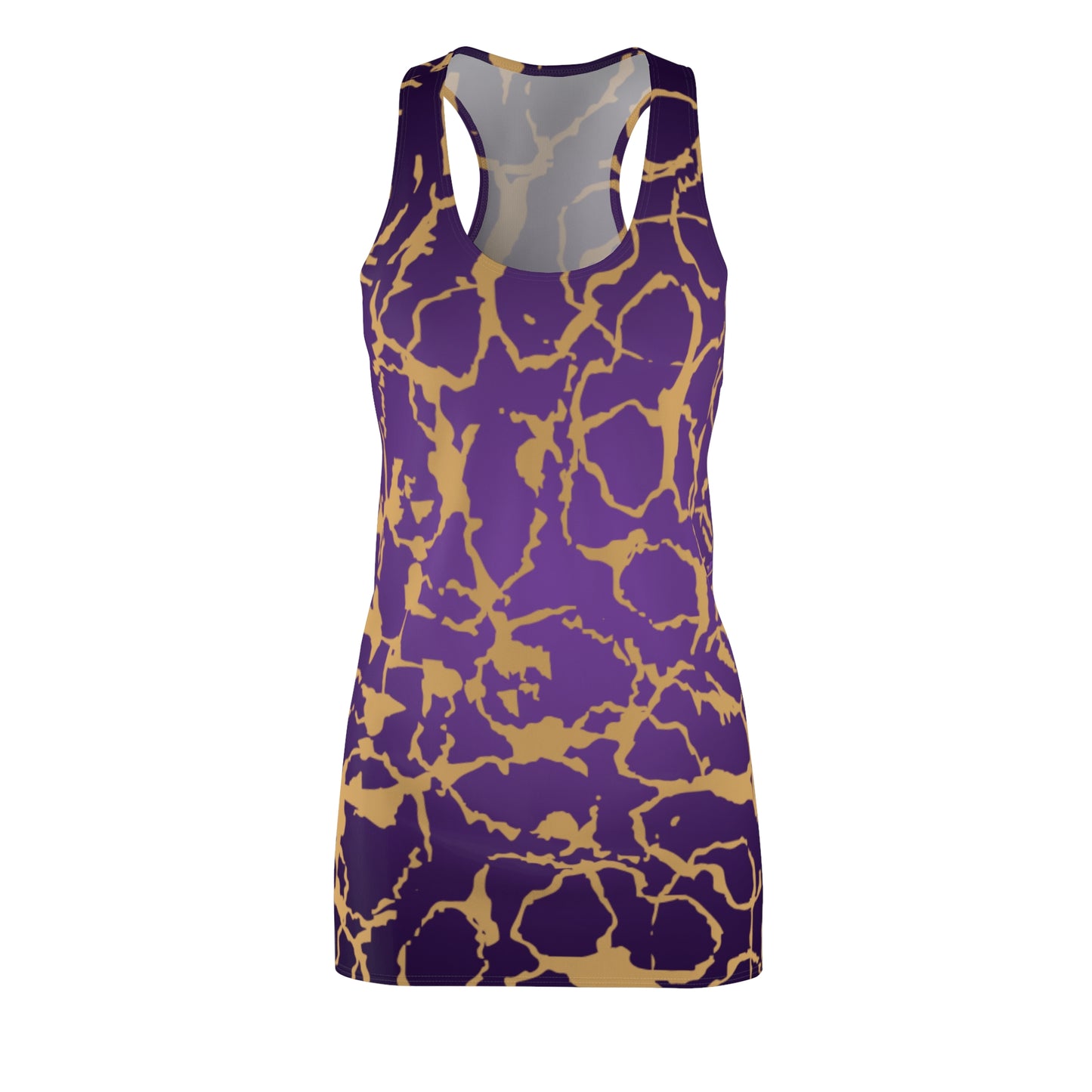 Racerback Kleid Violett Gold mit abstraktem Muster Farbverlauf
