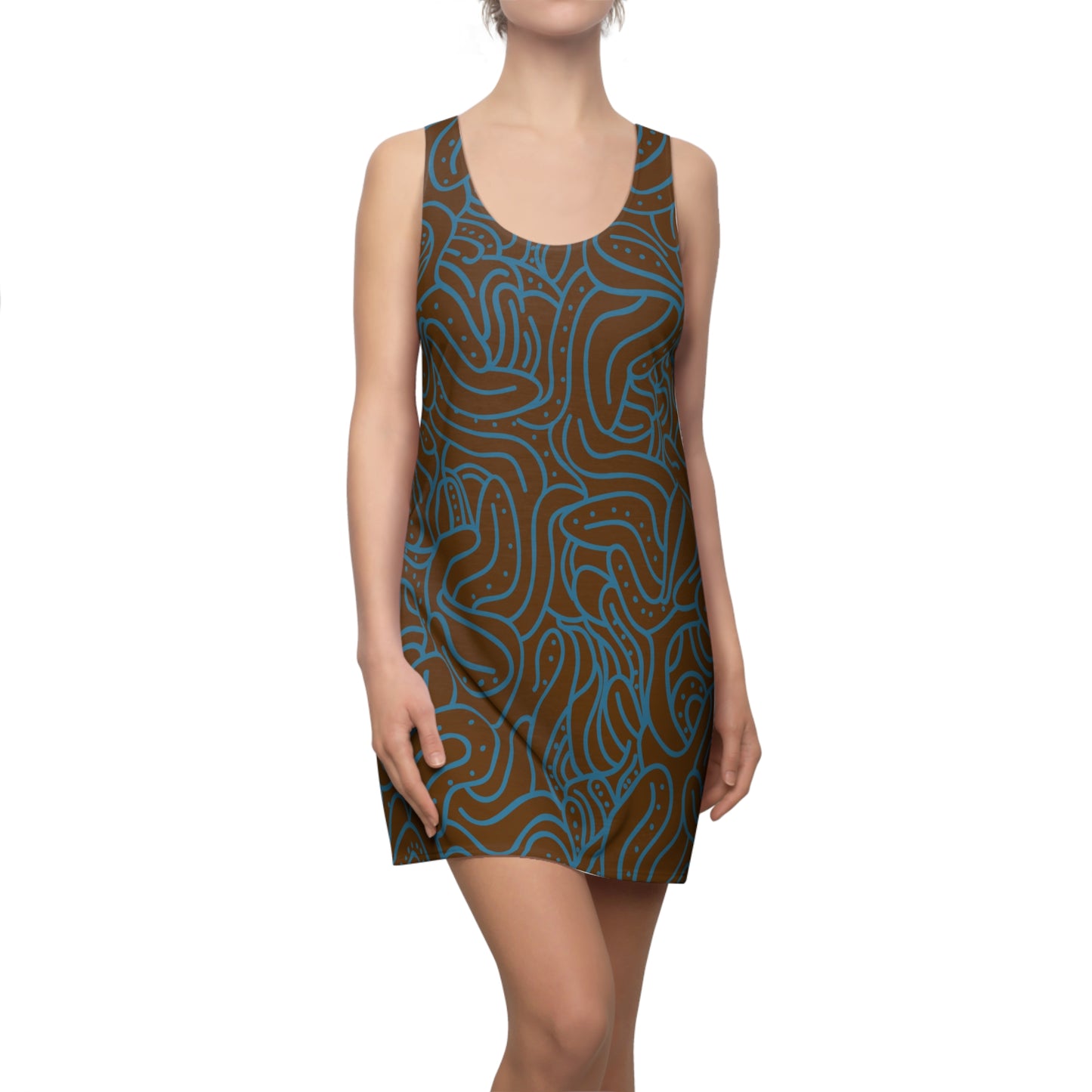 Racerback Kleid Blau Braun – Modernes Wellenmuster