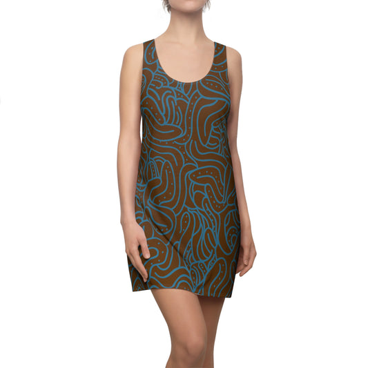 Racerback Kleid Blau Braun – Modernes Wellenmuster