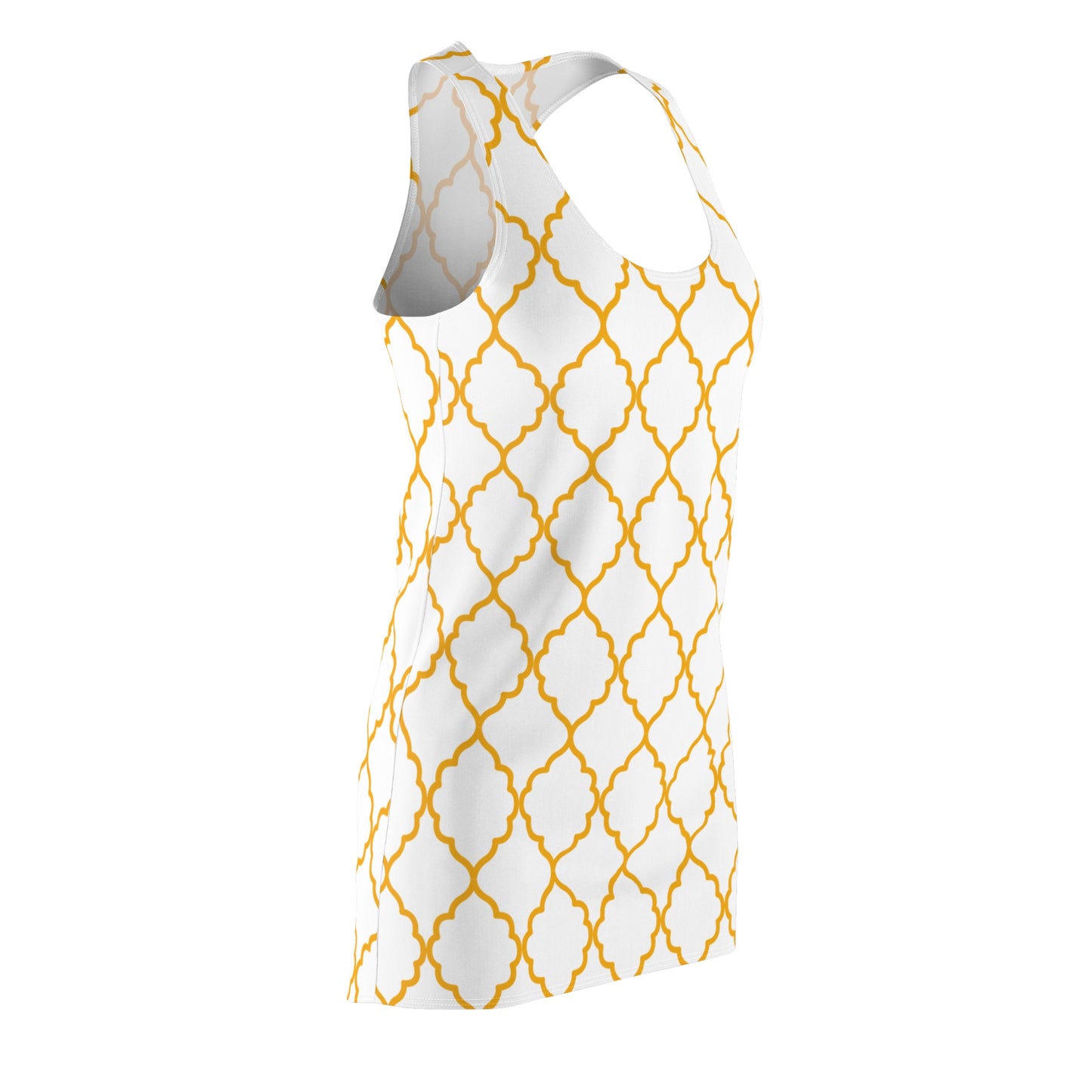 Weisses Racerback Kleid mit goldenem Ornamentmuster