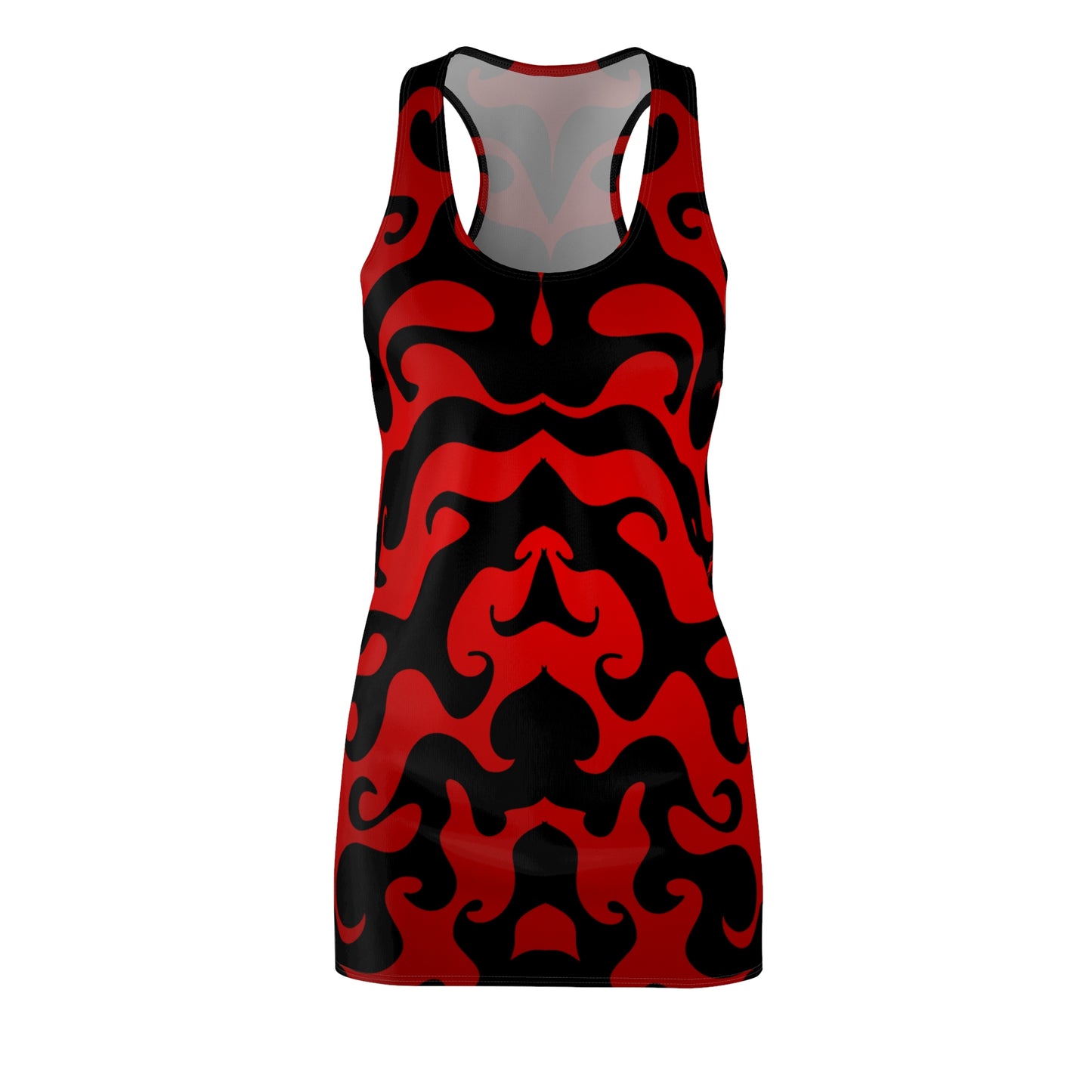Racerback Kleid mit grafischem Ornamentmuster in Rot-Schwarz