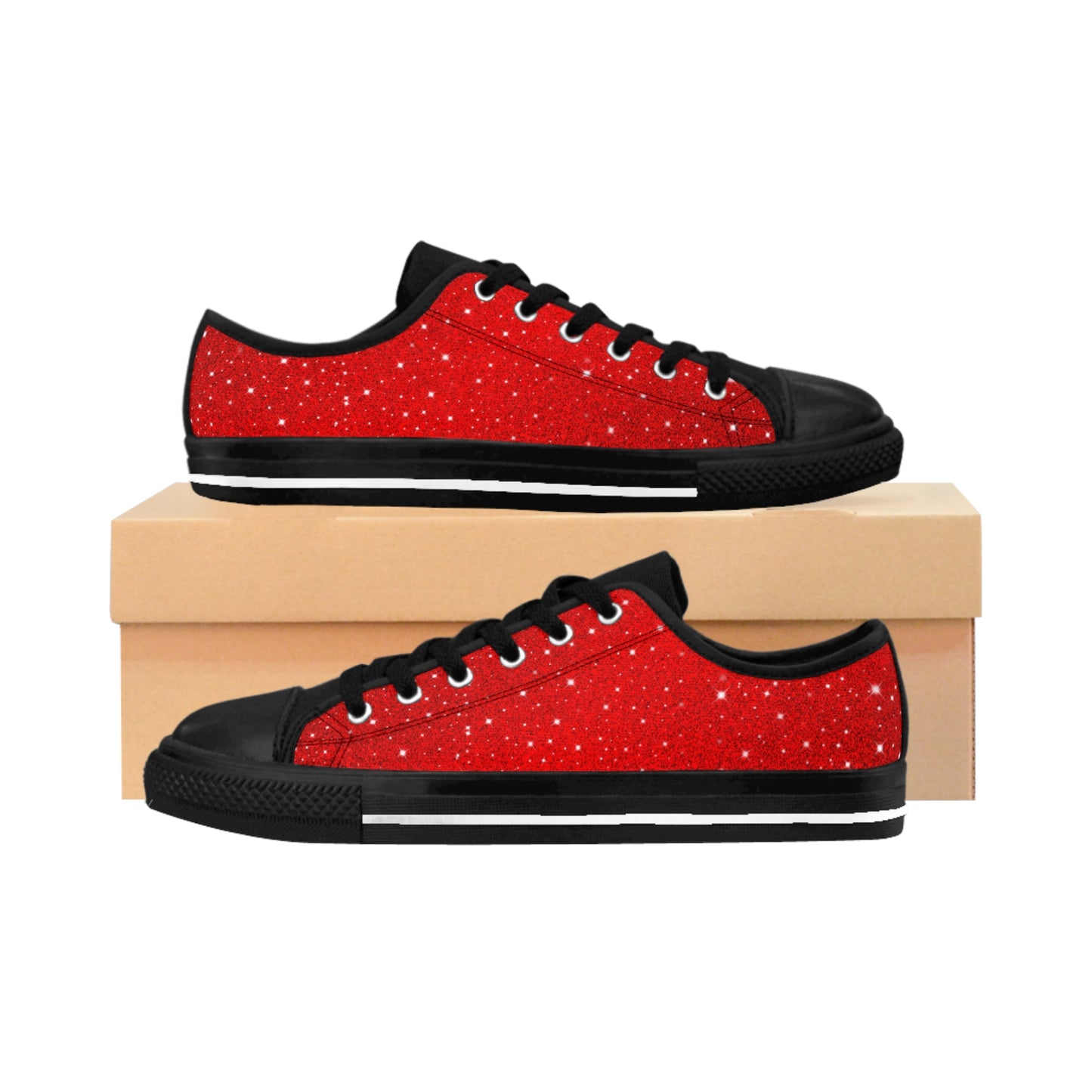 Red Sparkle Star Canvas Sneakers Women Casual Lace-Up Shoes