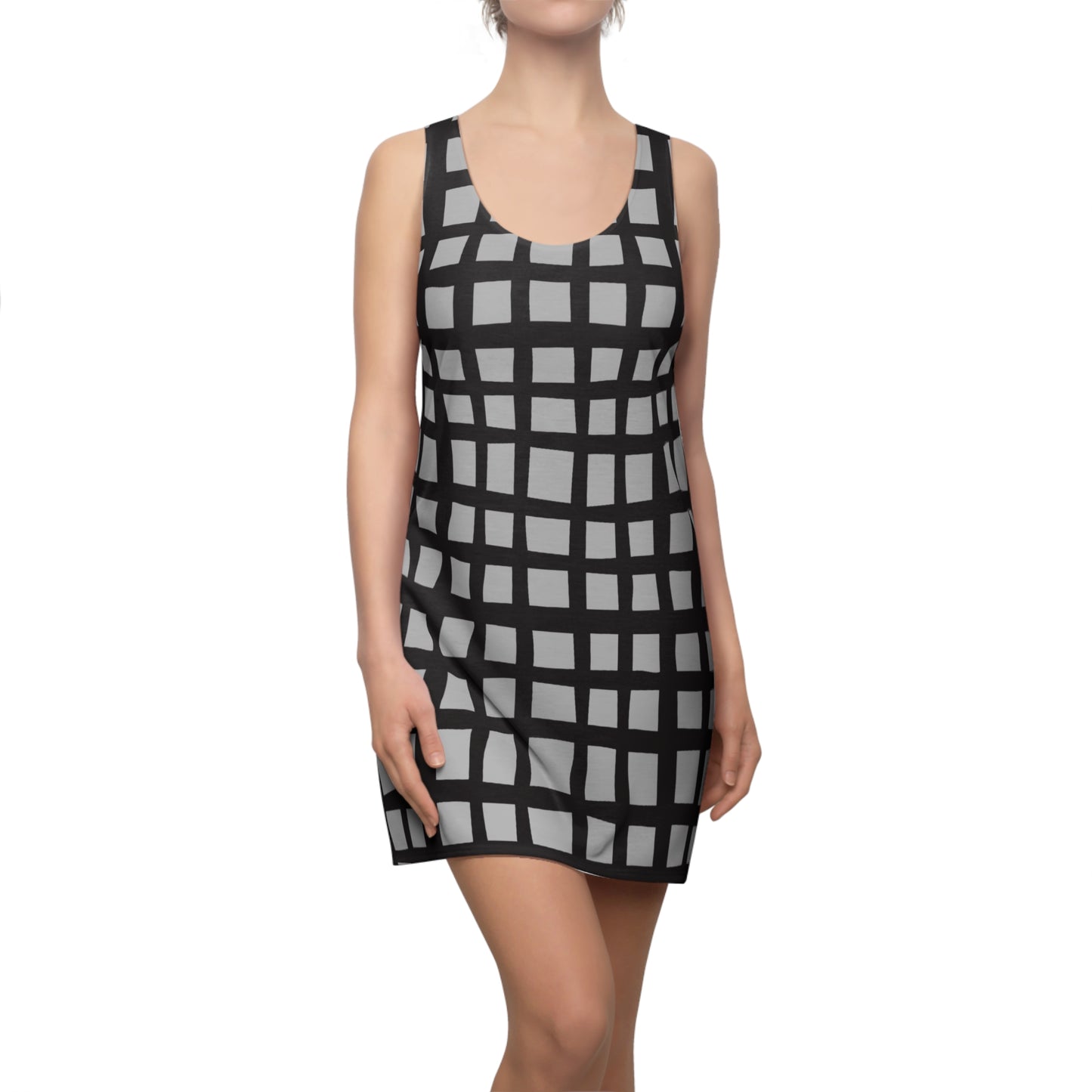 Grau Grid Racerback Kleid – Moderner Sommerlook