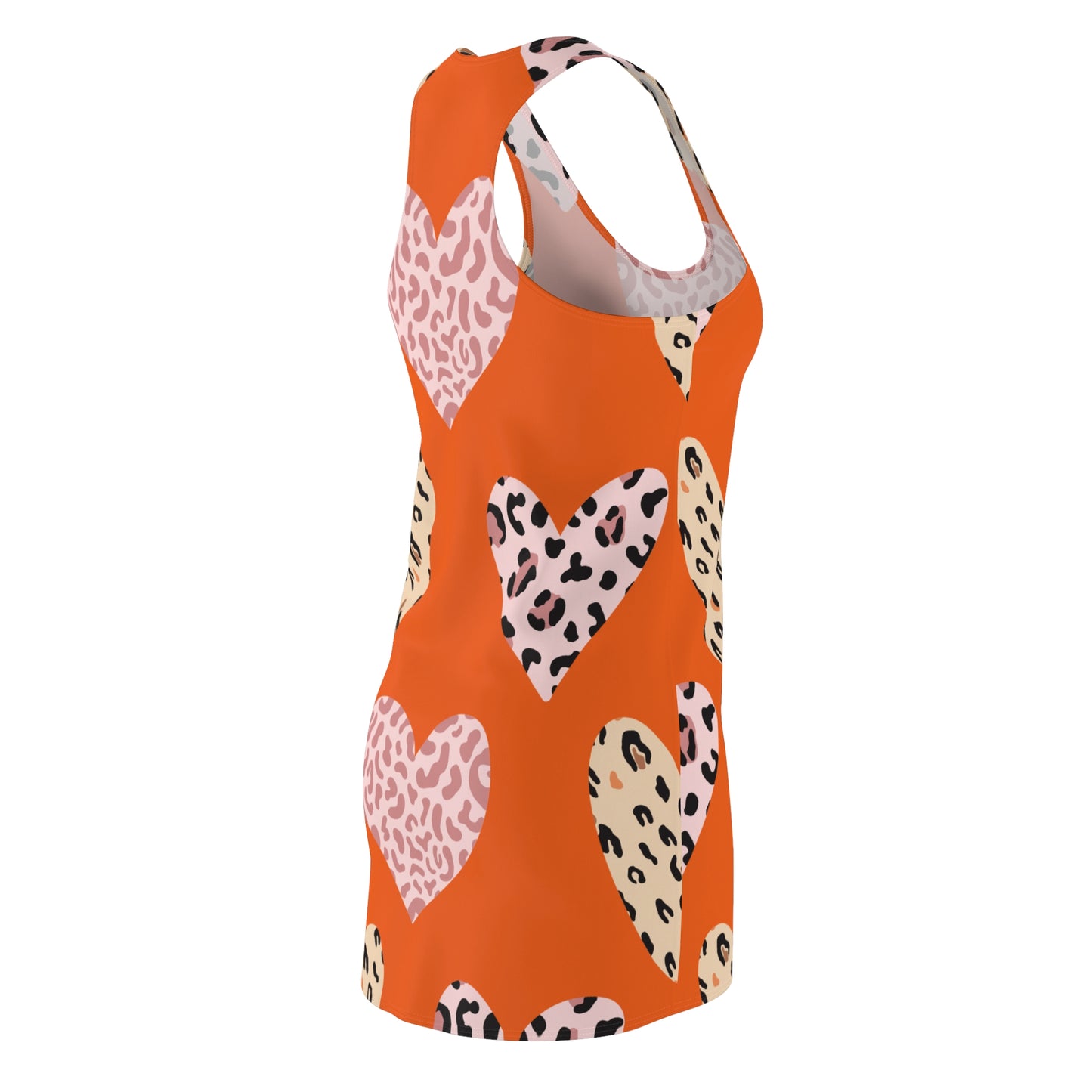 Orange Herz Leopard Racerback Kleid – Weiß Pink Sommerkleid