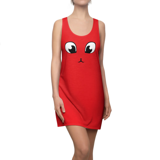 Rotes Racerback Kleid mit Cute Katzenface Design