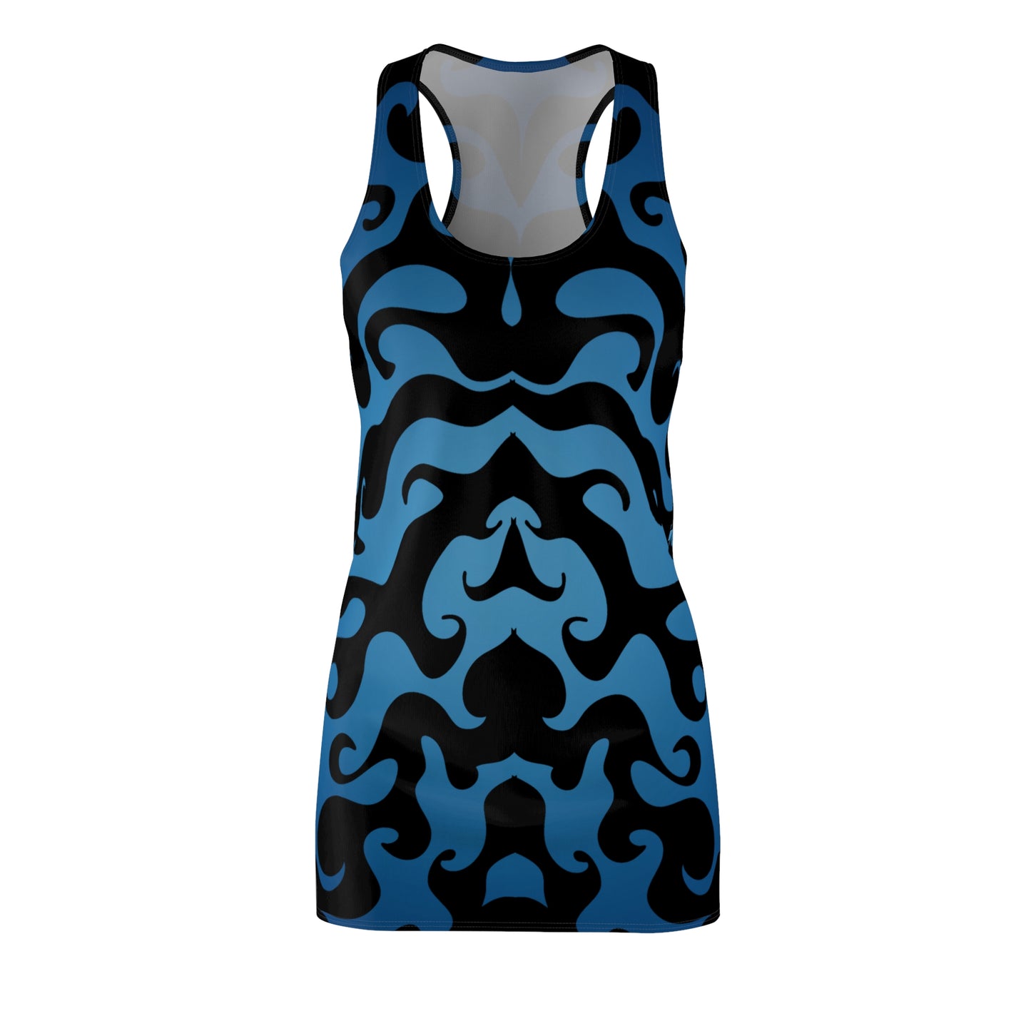 Racerback Kleid mit grafischem Ornamentmuster in Blau-Schwarz