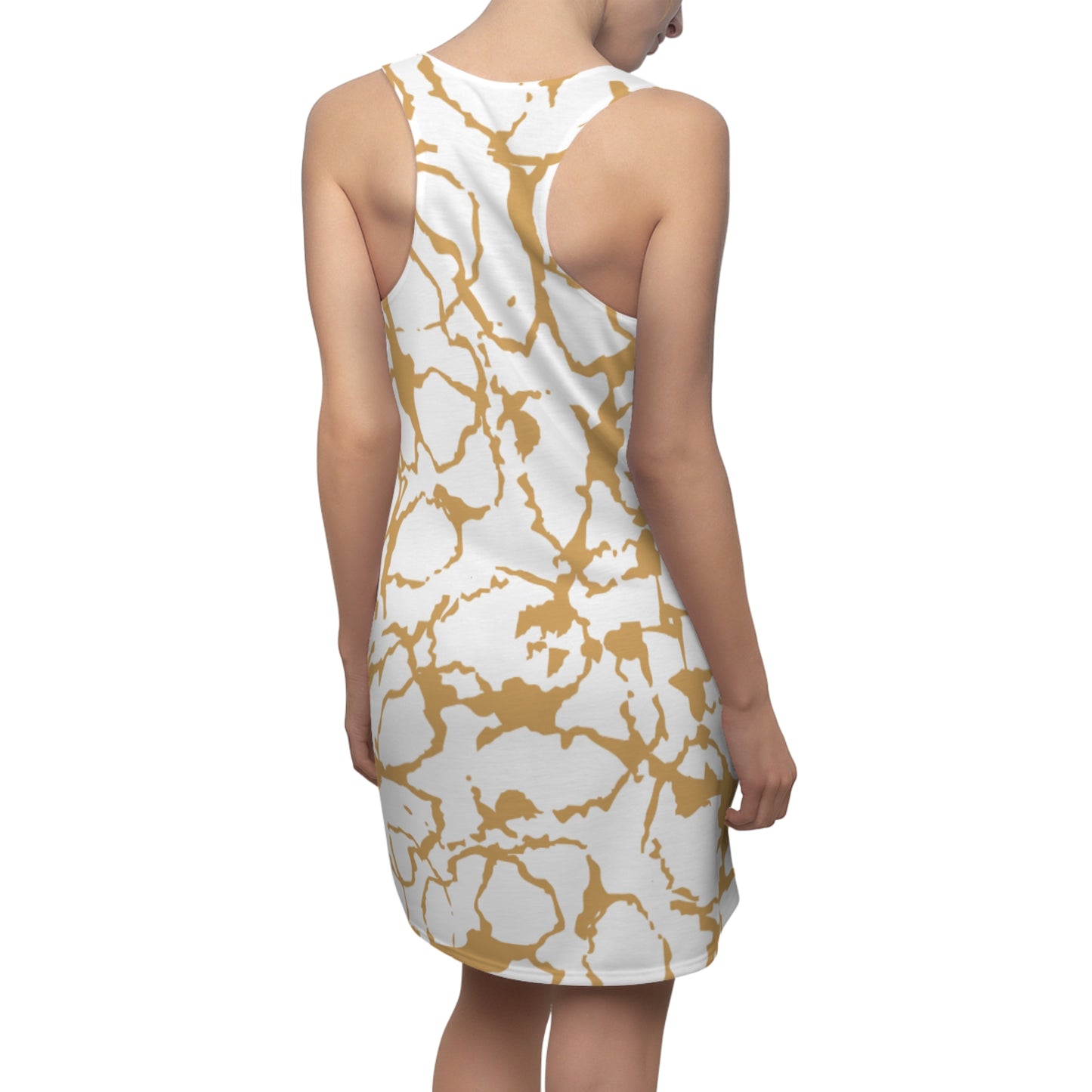 Racerback Kleid Weiss Gold mit abstraktem Muster