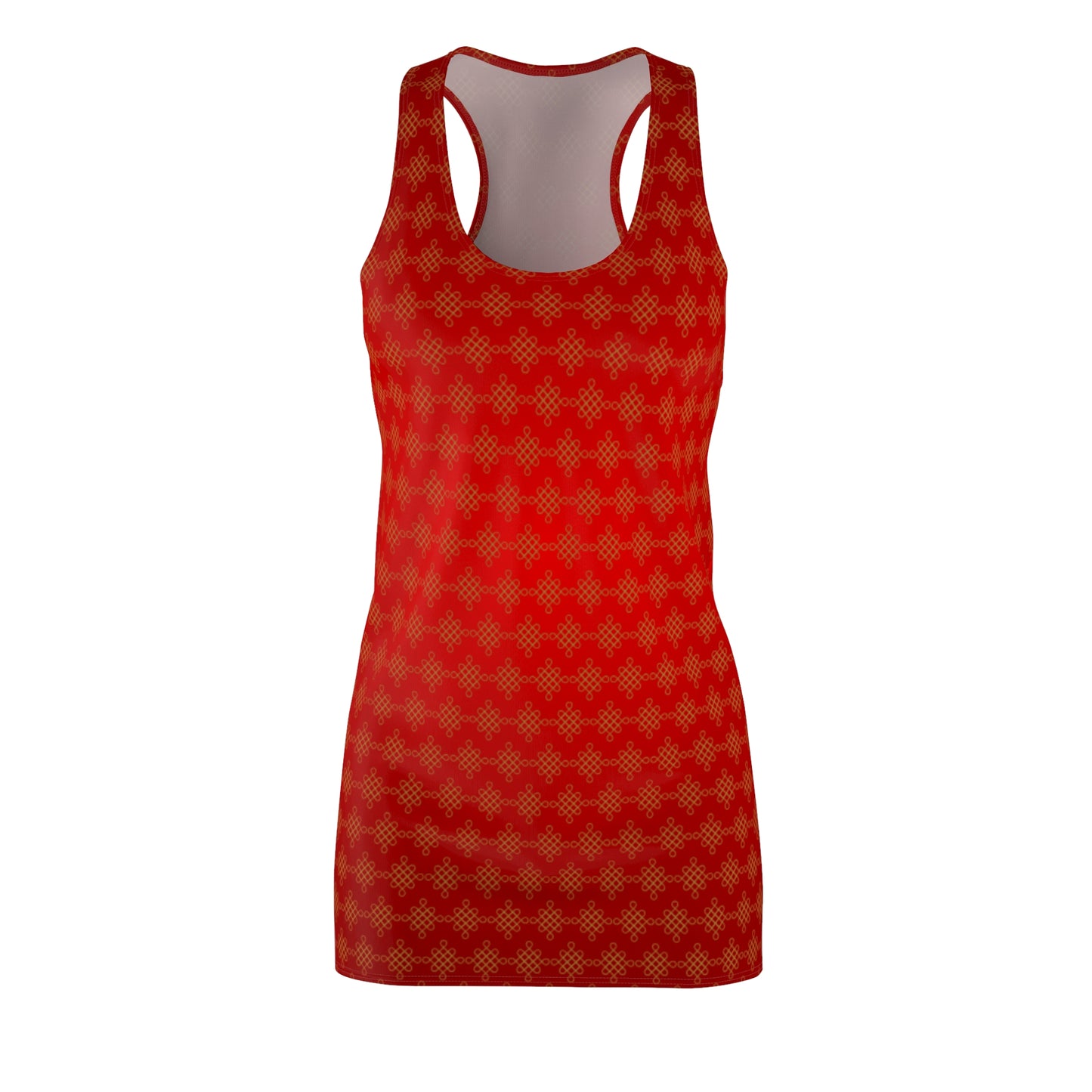 Rotes Damen Sommerkleid mit Farbverlauf und goldenem Muster