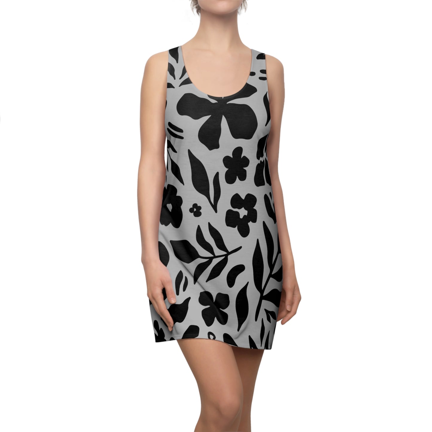 Schwarz Grau Floral Racerback Kleid – Sommer Damenmode
