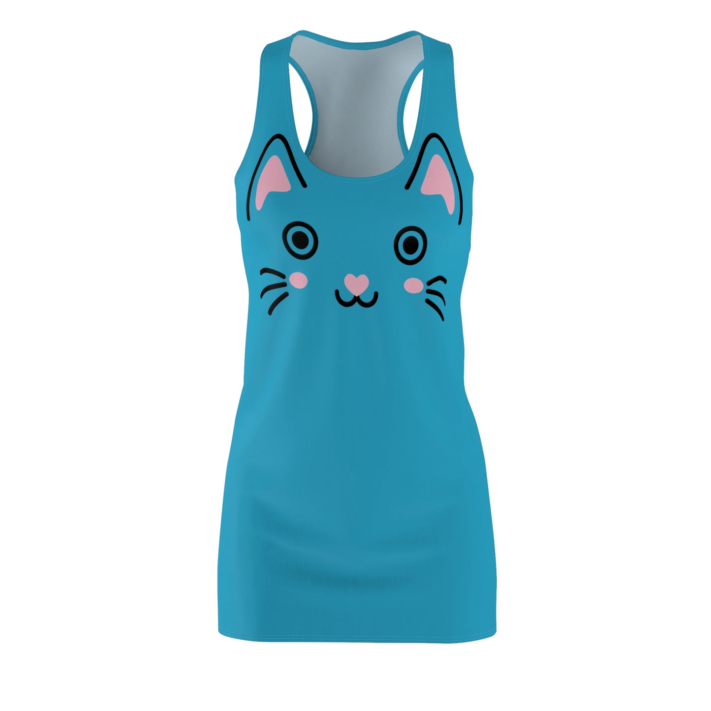 Türkises Racerback Kleid mit Kawaii Katzenface Design