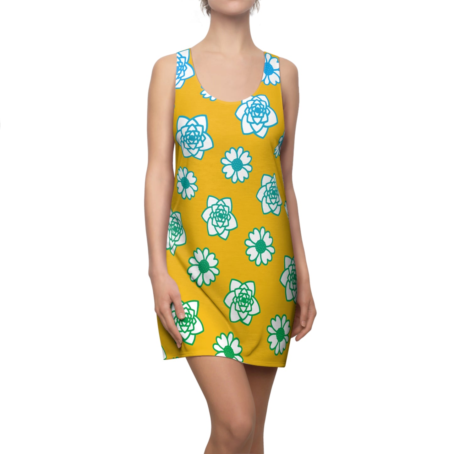 Racerback Kleid Orange mit grünem Blumenmuster Sommerlook